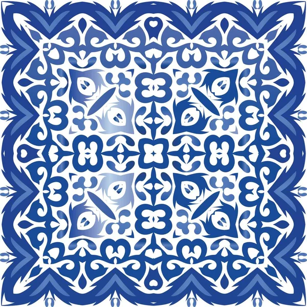 Keramické Dlaždice Azulejo Grafický Design Téma Vektorového Vzorce Modré Etnické — Stockový vektor