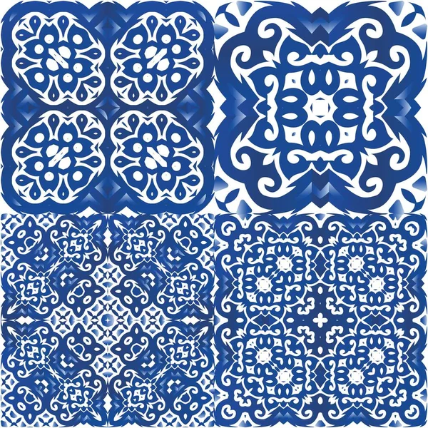 Украшение Azulejo Португальской Плитки Декор Дизайн Кухни Набор Векторных Бесшовных — стоковый вектор