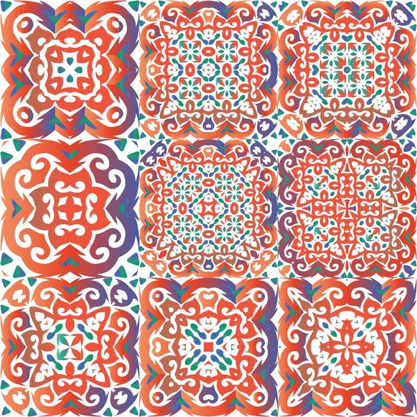 Мексиканская Винтажная Плитка Талавера Цветной Дизайн Коллекция Векторных Бесшовных Шаблонов — стоковый вектор