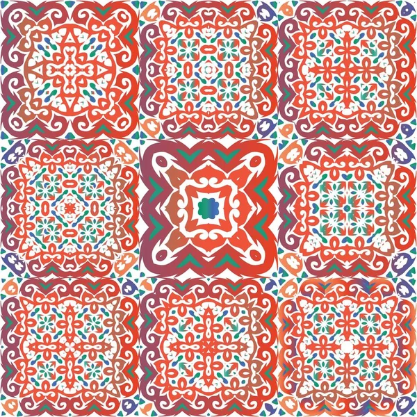 Традиционная Мексиканская Талавера Универсальный Дизайн Набор Векторных Бесшовных Шаблонов Красный — стоковый вектор