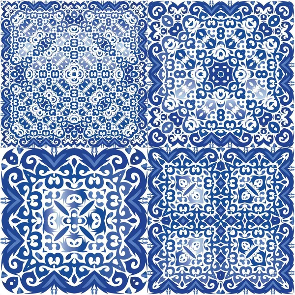 Azulejo Vintage Português Folheto Padrão Sem Costura Vetorial Desenho Geométrico — Vetor de Stock