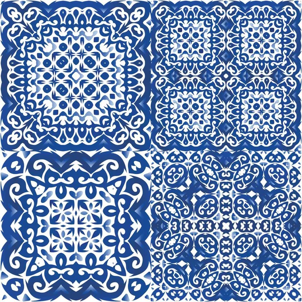 Декоративный Цвет Керамической Плитки Azulejo Цветной Дизайн Набор Векторных Бесшовных — стоковый вектор