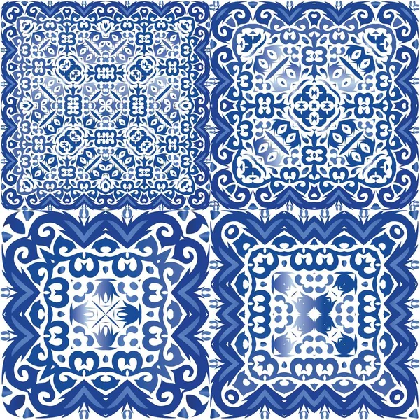 Traditionell Utsmyckad Portugisisk Azulejo Badrumsdesign Vektor Sömlös Mönsterstruktur Abstrakt Bakgrund — Stock vektor