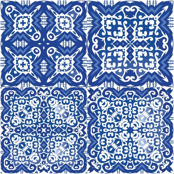 Azulejo Decorativo Azulejos Portugal Decoração Folheto Padrão Sem Costura Vetorial — Vetor de Stock
