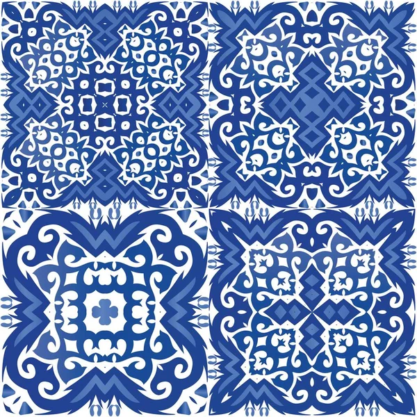 Cerâmica Antiga Portuguesa Azulejo Textura Padrão Sem Costura Vetorial Design — Vetor de Stock