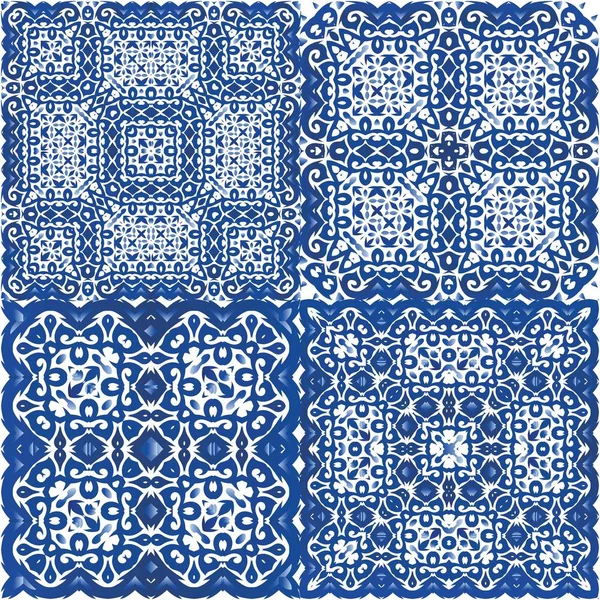 Azulejo Portugués Ornamental Cerámica Diseño Mínimo Colección Patrones Sin Costura — Archivo Imágenes Vectoriales