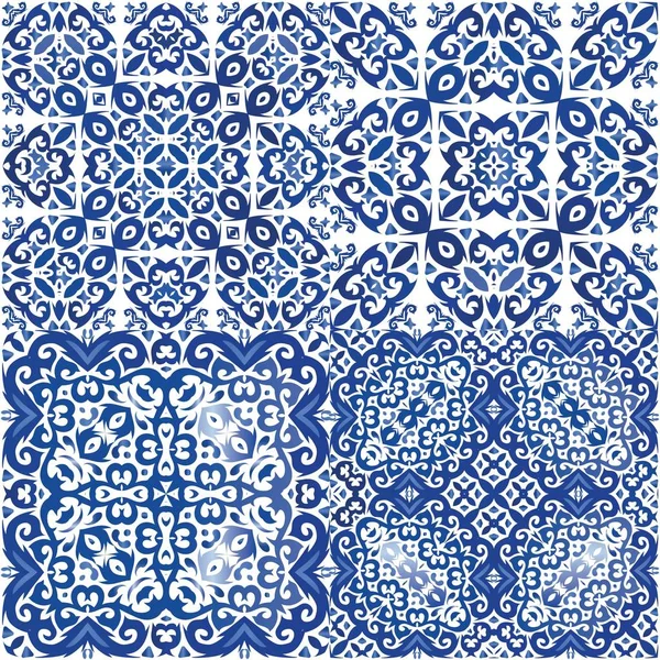 Azulejo Portugués Ornamental Cerámica Collage Patrón Sin Costura Vectorial Diseño — Archivo Imágenes Vectoriales