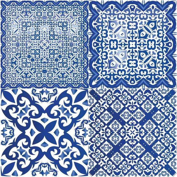 Ceramic Tiles Azulejo Portugal Geometric Design Vector Seamless Pattern Illustration — Stock Vector