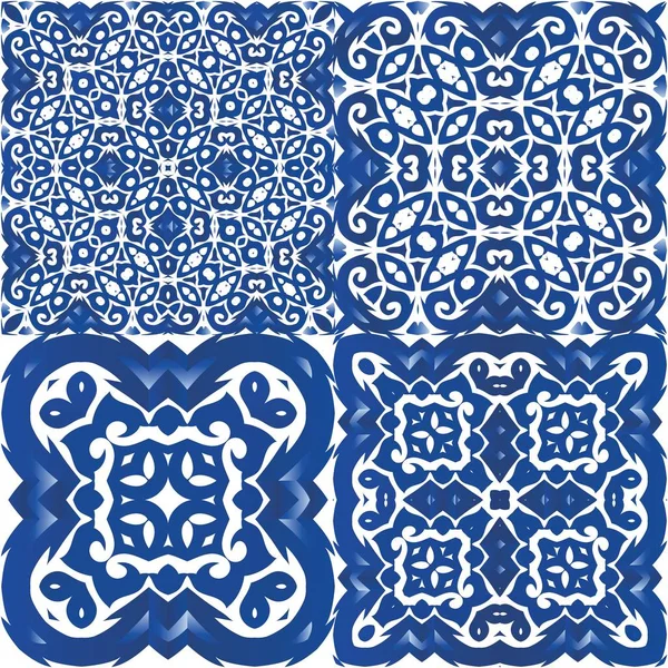Azulejos Portugueses Ornamentados Tradicionais Kit Padrões Sem Emenda Vetor Design — Vetor de Stock