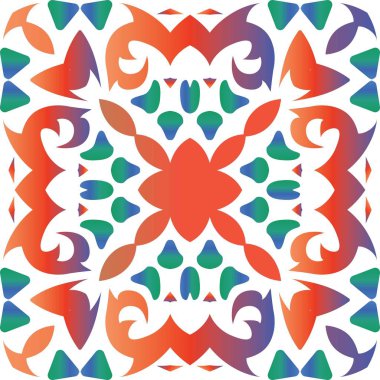 Meksika Talavera 'sında etnik seramik fayans. Vektörsüz şablon çerçevesi. Modern tasarım. Yüzey dokusu, havlu, yastık, duvar kağıdı, baskı, web arkaplanı için kırmızı vintage süsleme.