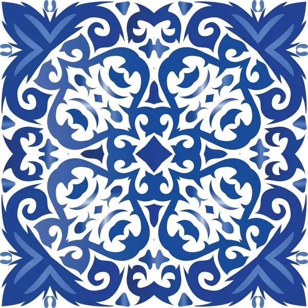 Decor Sierlijke Azulejo Portugal Tegels Gekleurd Ontwerp Vector Naadloze Patroon — Stockvector