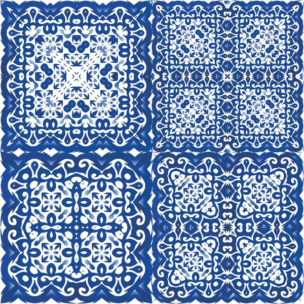 Ornamental Azulejo Dekorasi Ubin Portugal Desain Yang Bagus Set Pola - Stok Vektor