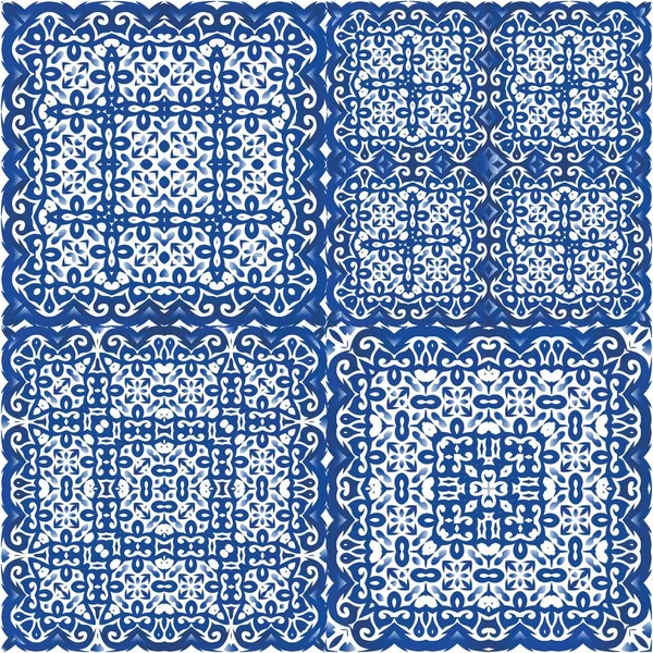 Ornamental Azulejo Portugal Tiles Decor Hand Drawn Design Collection Vector — Stock Vector