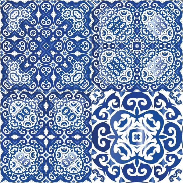 Cerâmica Antiga Portuguesa Azulejo Kit Padrões Sem Emenda Vetor Design — Vetor de Stock