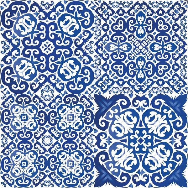 Dekoracyjny Kolor Ceramicznych Płytek Azulejo Modny Design Zestaw Wzorów Bez — Wektor stockowy
