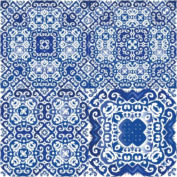 Decoratieve Kleur Keramische Azulejo Tegels Verzameling Van Vector Naadloze Patronen — Stockvector