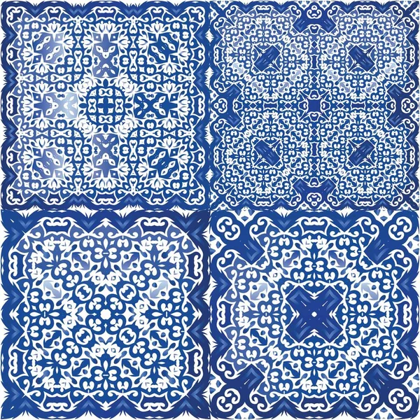 Antique Portuguese Azulejo Ceramic Vector Seamless Pattern Texture Geometric Design — Stock Vector