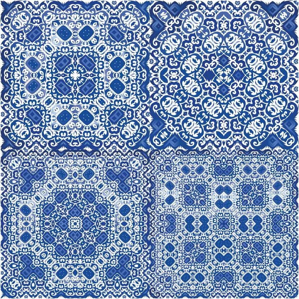 Ethnic Ceramic Tile Portuguese Azulejo Vector Seamless Pattern Illustration Kitchen — Stock Vector