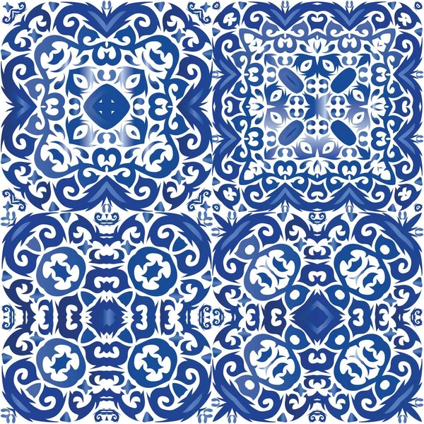 Ceramic Tiles Azulejo Portugal Minimal Design Vector Seamless Pattern Flyer — Stock Vector