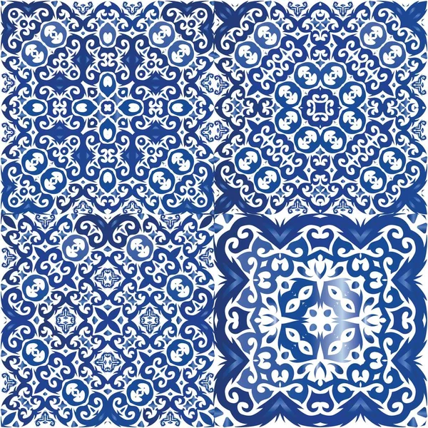 Dekorative Farbe Keramik Azulejo Fliesen Kreatives Design Vektor Nahtlose Mustervorlage — Stockvektor