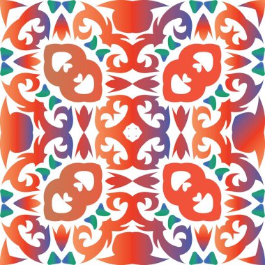 Meksika yapımı talavera fayansları. Geometrik tasarım. Vektörsüz desenli elementler. Yastıklar, baskılar, duvar kağıtları, ağ arkaplanı, havlular, yüzey dokusu için kırmızı antika arkaplan.