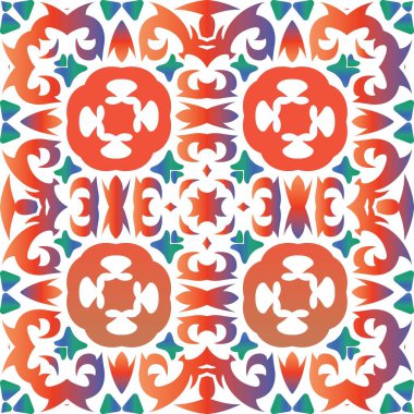 Meksika yapımı talavera fayansları. Kusursuz bir arabesk deseni. Evrensel tasarım. Yastıklar, baskılar, duvar kağıtları, ağ arkaplanı, havlular, yüzey dokusu için kırmızı antika arkaplan.