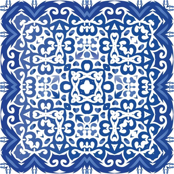 葡萄牙观赏性偶氮陶瓷材料 矢量无缝模式主题 别致的设计用于墙纸 网状背景 印刷品 表面纹理 枕头的蓝色老式背景 — 图库矢量图片