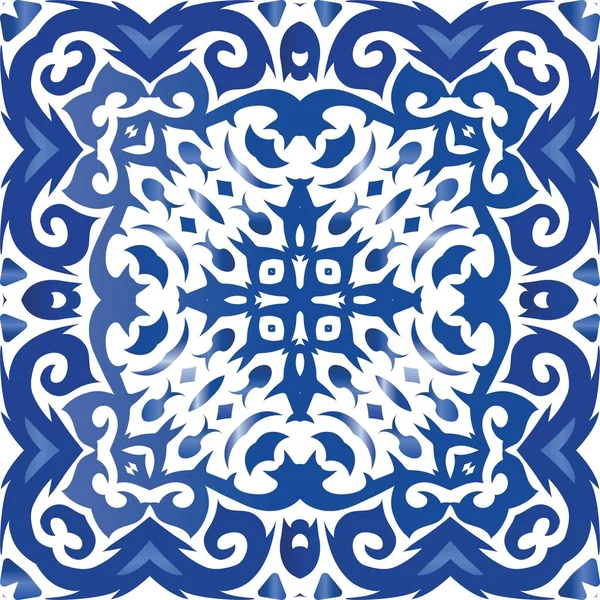 Azulejos Portugueses Vintage Azulejo Patrón Sin Costura Vectorial Arabesco Diseño — Vector de stock