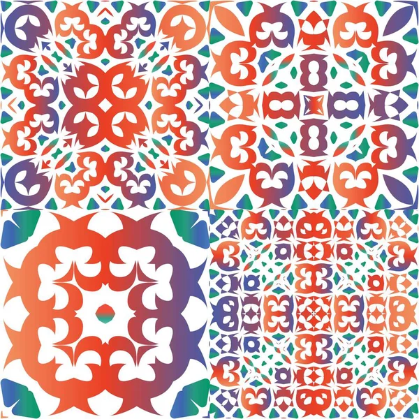 传统的华丽的墨西哥塔拉维拉 一组矢量无缝模式 手绘设计 网络背景 印刷品 表面纹理 毛巾的红色抽象背景 — 图库矢量图片