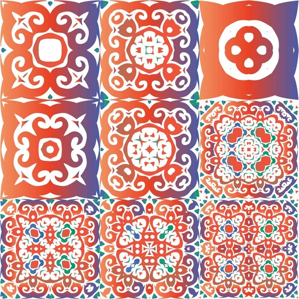Azulejos Antiguos Talavera Patchworks Conjunto Patrones Sin Costura Vectores Diseño — Vector de stock