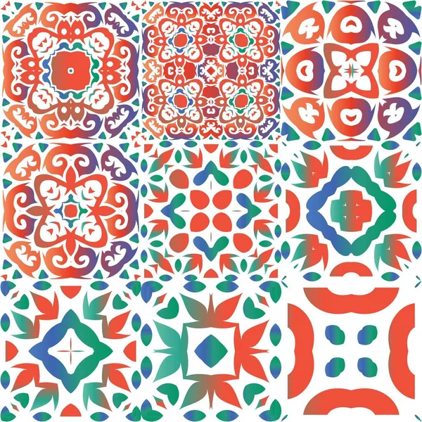 Couleur Décorative Carreaux Talavera Céramique Conception Géométrique Ensemble Motifs Vectoriels — Image vectorielle