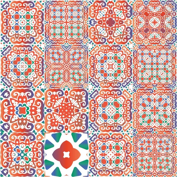 Antike Mexikanische Talavera Keramik Farbiges Design Kit Von Vektor Nahtlose — Stockvektor