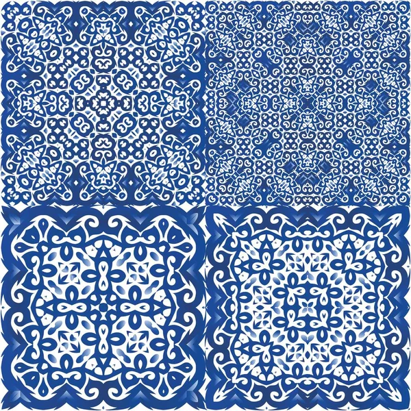 Ornamental Azulejo Portugal Tiles Decor Graphic Design Set Vector Seamless — Stock Vector