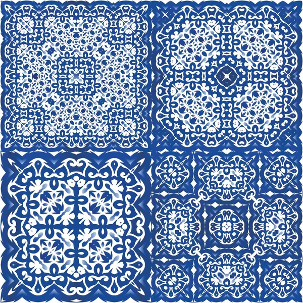 Cerámica Azulejo Portuguesa Antigua Diseño Moderno Colección Patrones Sin Costura — Vector de stock