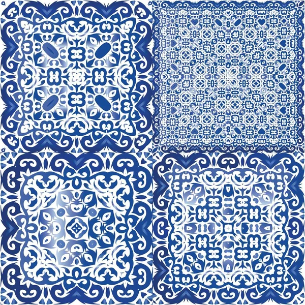 Baldosas Cerámicas Azulejo Portugal Diseño Coloreado Colección Patrones Sin Costura — Vector de stock