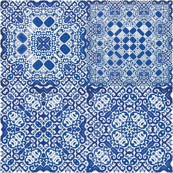 Azulejo Antiguo Azulejos Patchworks Kit Patrones Sin Costura Vectorial Diseño — Archivo Imágenes Vectoriales