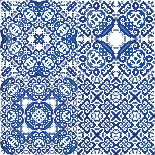 Ubin Keramik Azulejo Portugal Desain Gaya Set Pola Vektor Mulus - Stok Vektor