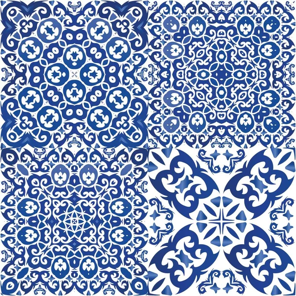 Portugiesische Dekorative Azulejo Keramik Modisches Design Kit Von Vektor Nahtlosen — Stockvektor