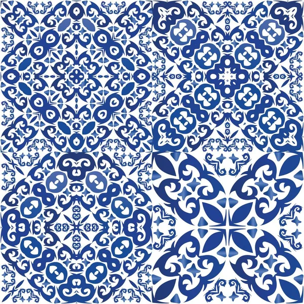 Cerâmica Antiga Portuguesa Azulejo Coleção Padrões Sem Emenda Vetorial Design — Vetor de Stock