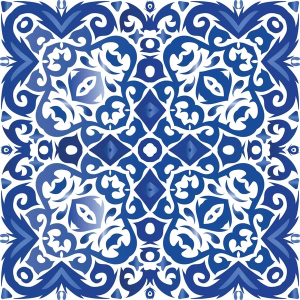 Azulejo Tradicional Portugués Ornamentado Patrón Enrejado Sin Costura Vectorial Diseño — Vector de stock