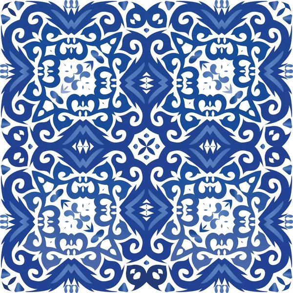 Portugaise Ornementale Azulejo Céramique Treillis Vectoriel Sans Couture Conception Géométrique — Image vectorielle