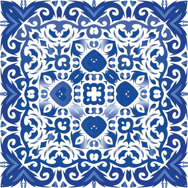 Antique Portuguese Azulejo Ceramic Vector Seamless Pattern Theme Colored Design — Stock Vector