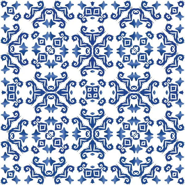 Carreaux Céramique Azulejo Portugal Aquarelle Vectorielle Sans Couture Design Mode — Image vectorielle