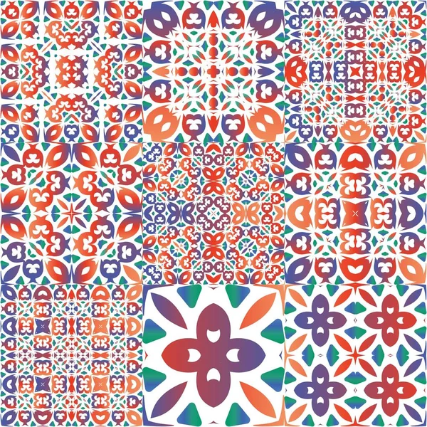 Ethnische Keramikfliesen Mexikanischem Talavera Sammlung Vektornahtloser Muster Geometrisches Design Rote — Stockvektor