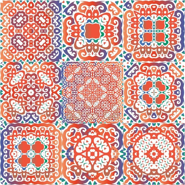 Patchwork Antiche Piastrelle Talavera Kit Modelli Vettoriali Senza Soluzione Continuità — Vettoriale Stock