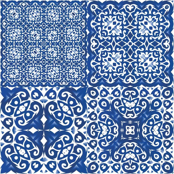 Ceramic Tiles Azulejo Portugal Graphic Design Collection Vector Seamless Patterns — Stock Vector