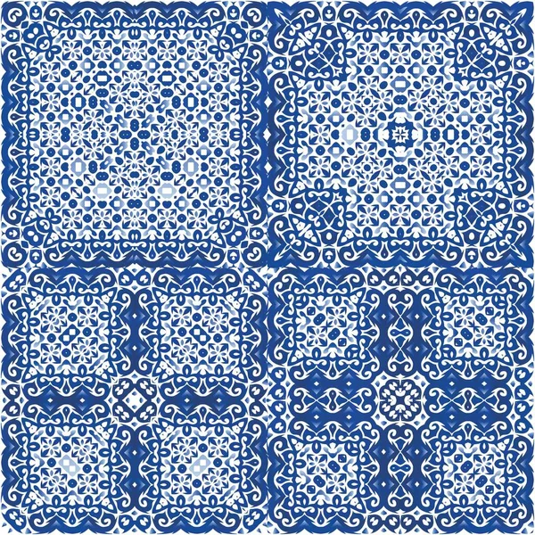 Decoración Azulejo Portugal Azulejos Ornamentales Diseño Gráfico Kit Patrones Sin — Vector de stock