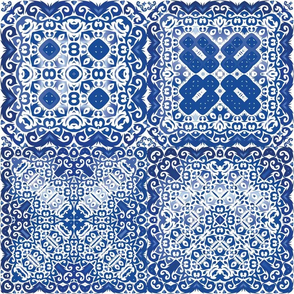 Azulejos Portugueses Vintage Azulejo Diseño Coloreado Colección Patrones Sin Costura — Archivo Imágenes Vectoriales