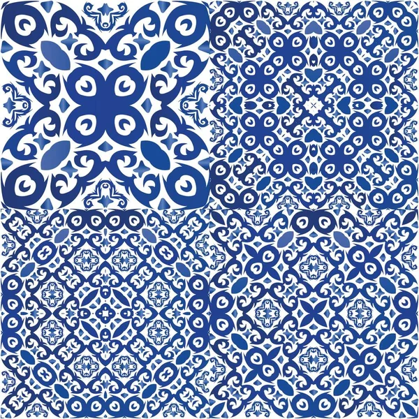 Piastrelle Ceramica Etnica Azulejo Portoghese Design Minimale Raccolta Modelli Vettoriali — Vettoriale Stock