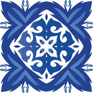 Antika Portekiz azulejo seramiği. Kusursuz bir arabesk deseni. Moda tasarımı. Koleksiyon defteri, akıllı telefon kılıfları, tişörtler, çantalar ve çarşaflar için mavi ve soyut bir dekor.